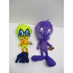 Lot 2 Looney Tunes 2003 Tweety Bird Scuba Swimming Plush 14" Nanco  Purple bow